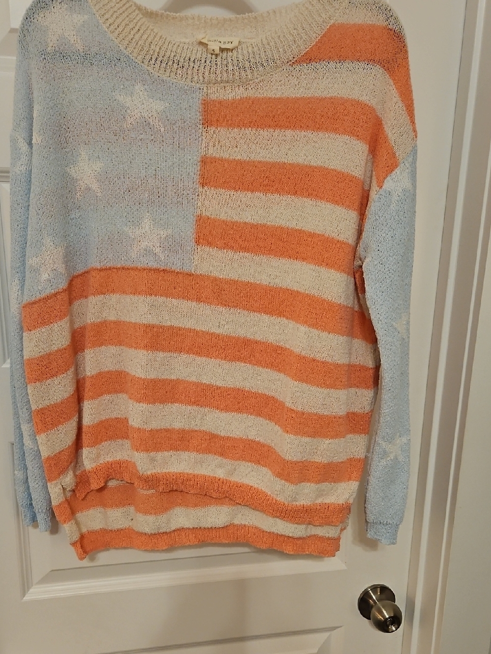 Vanilla Bay Orange, Cream & Light Blue Stars & Stripes Knit Sweater.  LIKE XL!!!